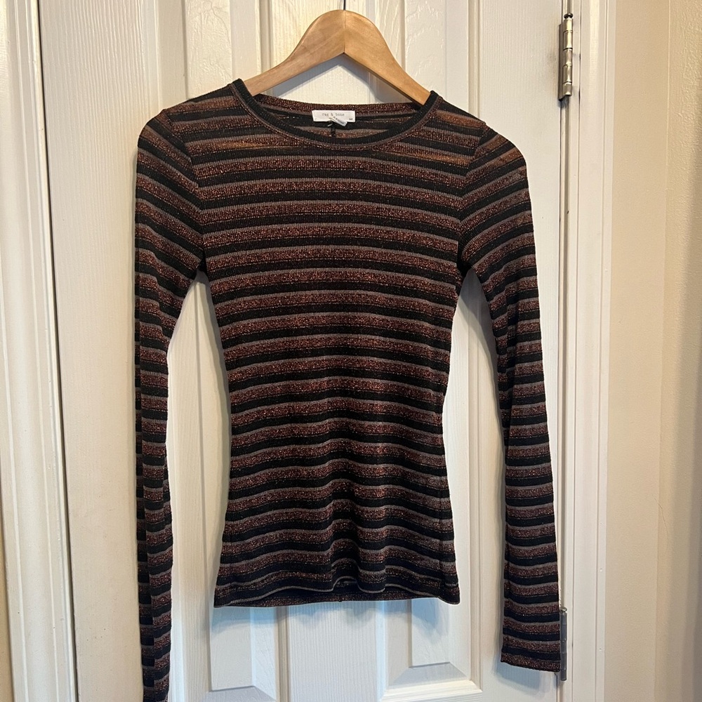 Rag & Bone Metallic Brown and Black Knit Top